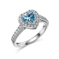 S925 Silver Heart Halo Ring – Sea Blue Center