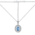 S925 Sterling Silver Square  blue oval Pendant Necklace