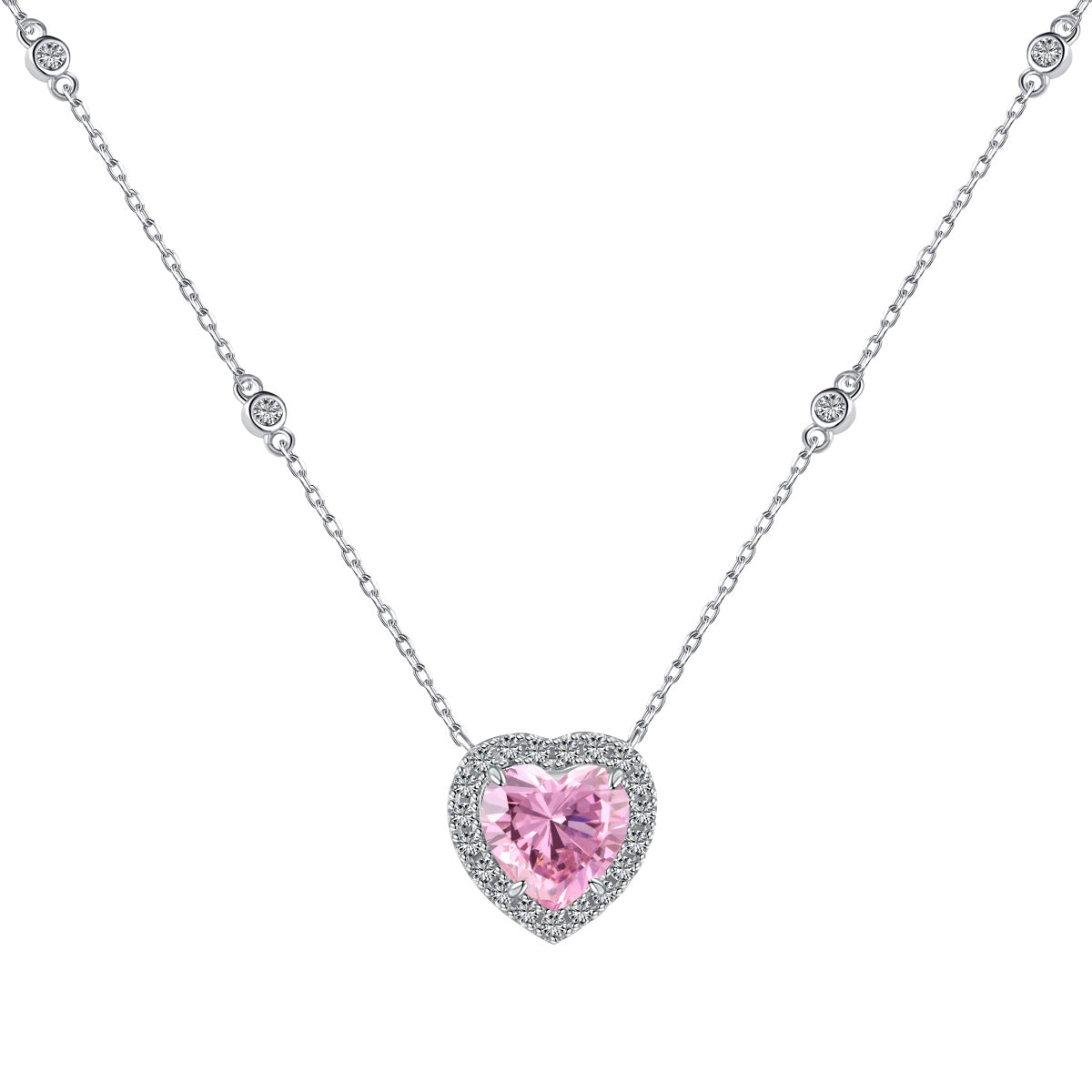 S925  lovely heart pink necklace for Women Sterling Silvercubic zirconia  Jewelry Gifts