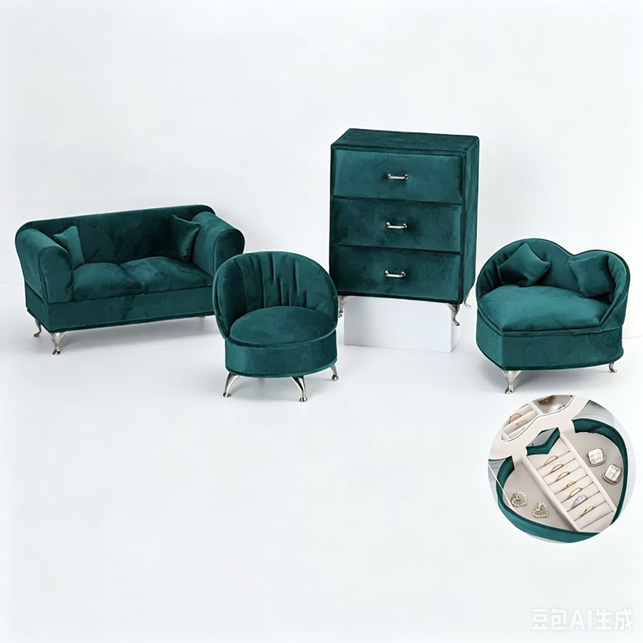Jewelry box  emerald green velvet