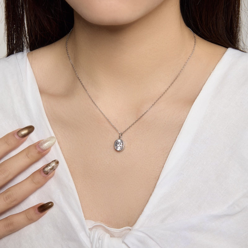 Gorgeous S925 Luxury necklace for Women Sterling Silver Simulated Oval Diamond  Jewelry Gifts